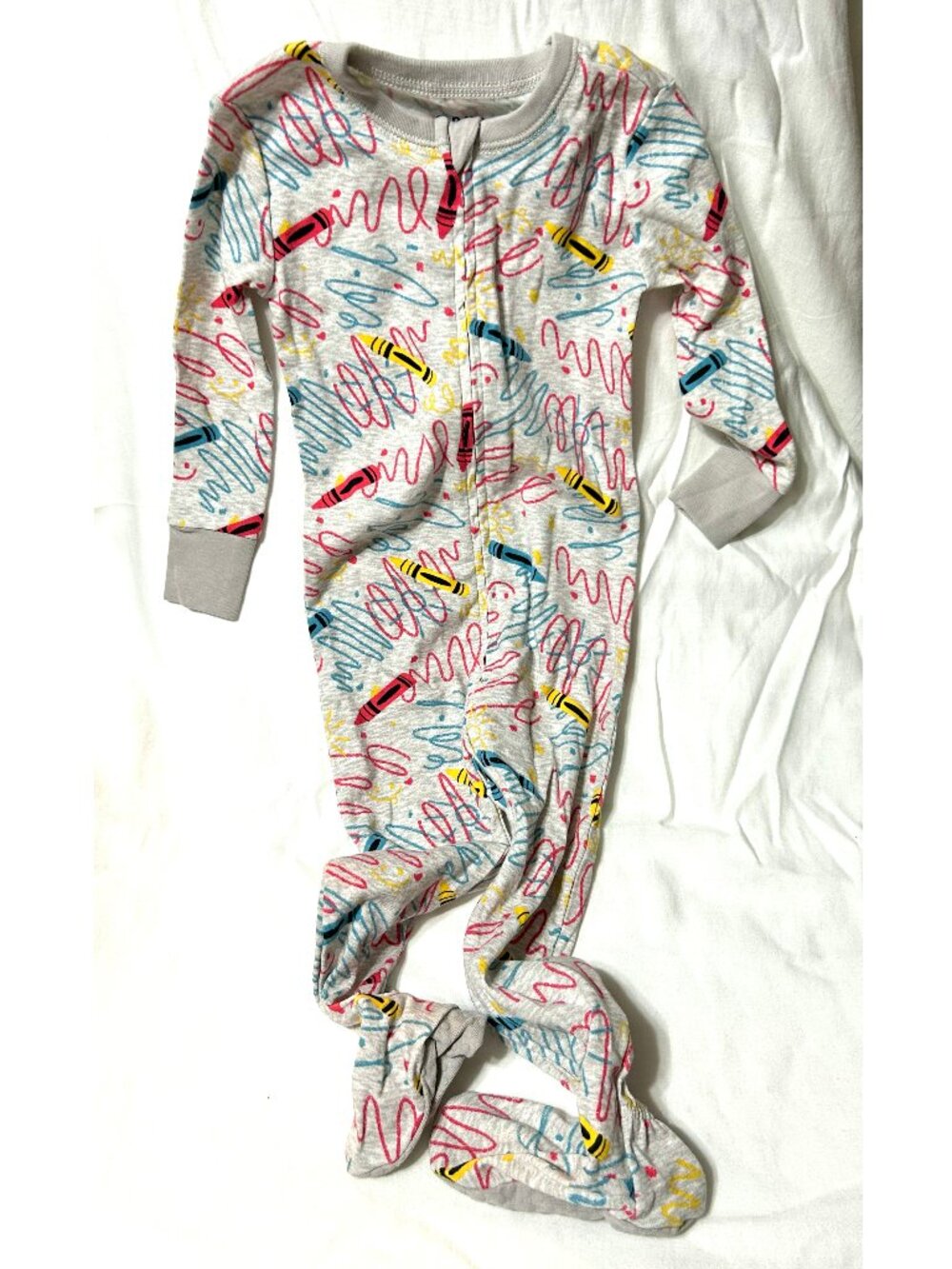 18-24 month Crayon Coloring Long-sleeve Cotton Pajama Sleeper 2-way zipper